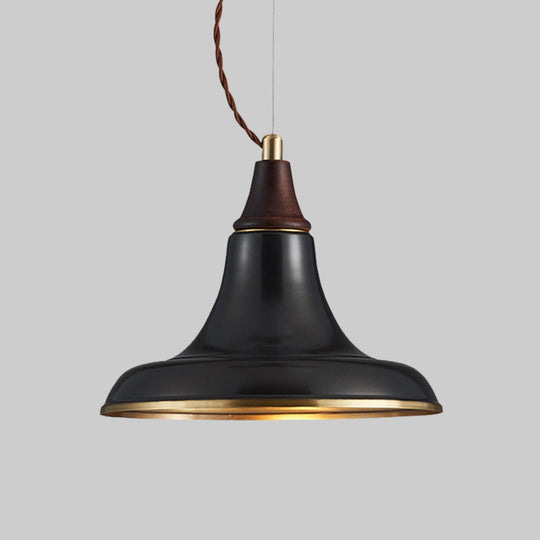 Metallic Farmhouse Suspension Pendant Lamp - Black Finish With Flare For Restaurant Lighting