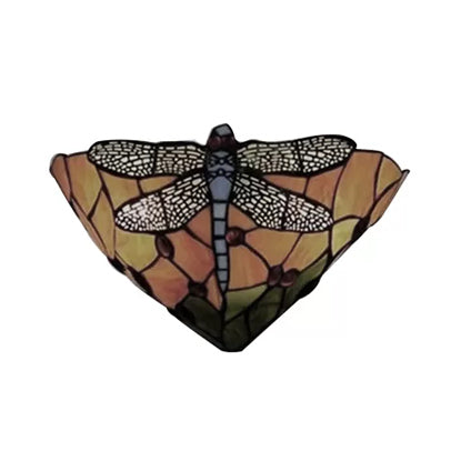 Dragonfly Pattern Stained Glass Bowl Wall Sconce Lighting - Rustic 2-Light Mount