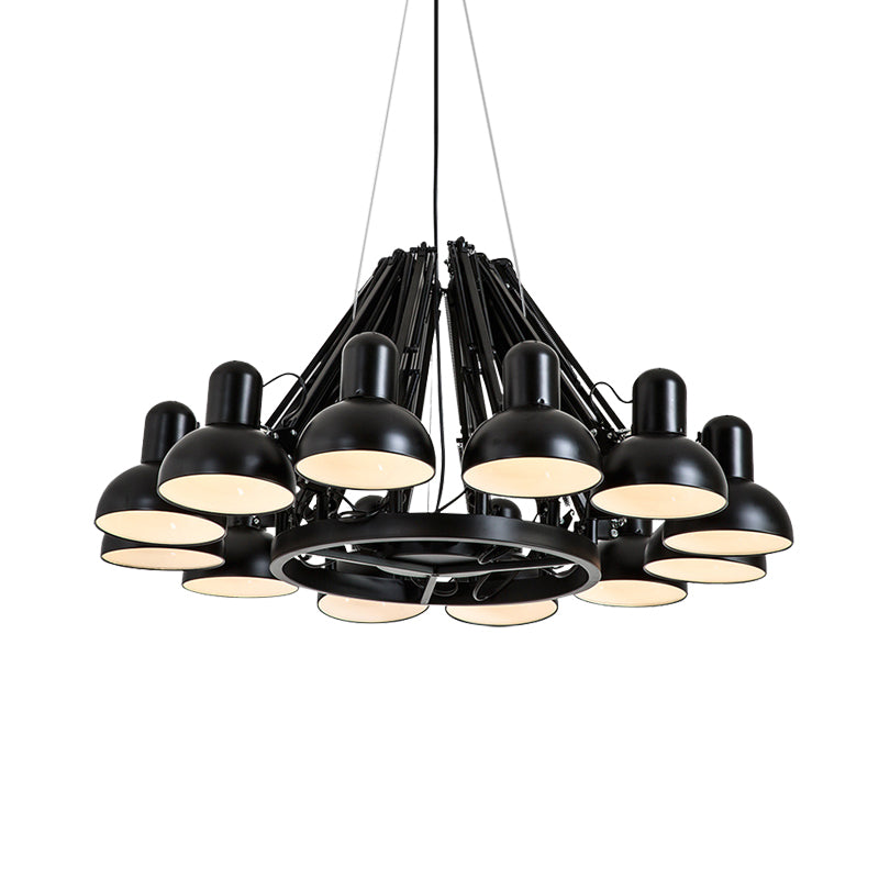 Industrial Metal Swing Arm Chandelier Lamp With Dome Shade And 12 Black/Red Bulbs For Living Room