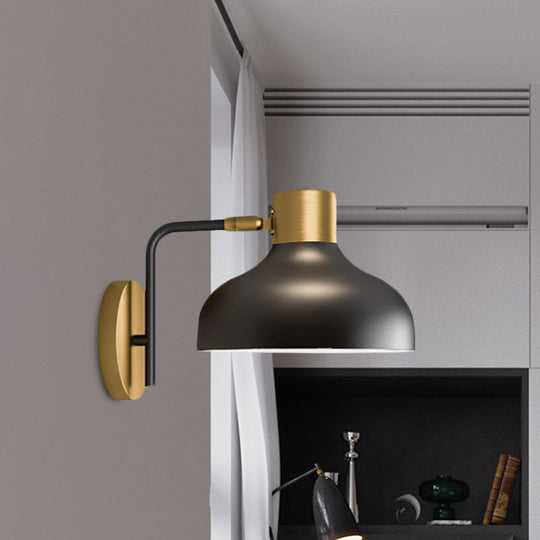Industrial Metal Barn Sconce Lamp: Black Bedside Wall Mount With Plug-In Cord