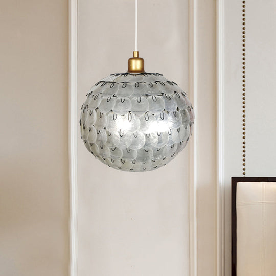 Hanging Silver Sphere Pendant Lamp With Modern Shell Shade - Modernist Design