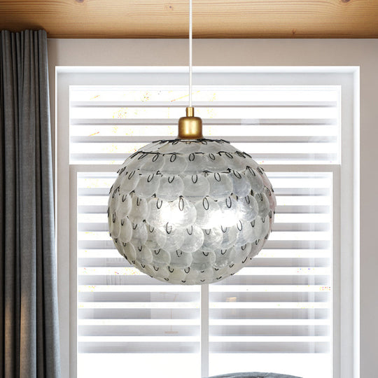 Hanging Silver Sphere Pendant Lamp With Modern Shell Shade - Modernist Design