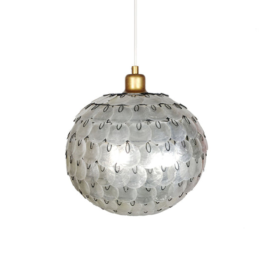 Hanging Silver Sphere Pendant Lamp With Modern Shell Shade - Modernist Design