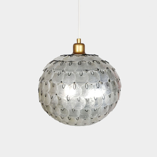 Modern Silver Sphere Pendant Ceiling Lamp With Shell Shade - 1 Light Hanging Lighting