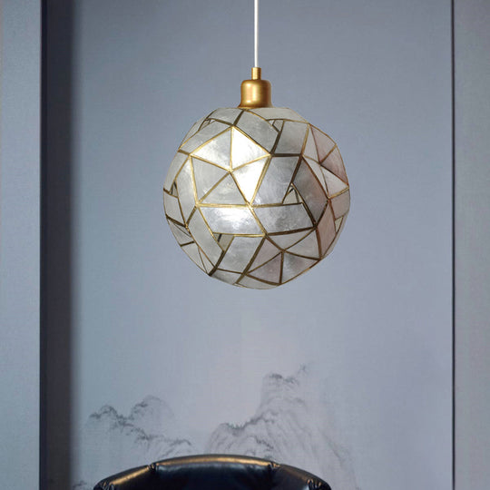 Contemporary Shell Globe Suspension Light - Silver 1-Bulb Pendant Lamp For Dining Room