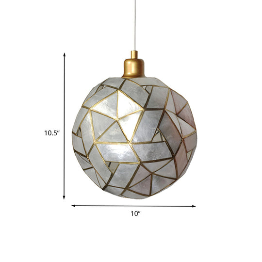 Contemporary Shell Globe Suspension Light - Silver 1-Bulb Pendant Lamp For Dining Room