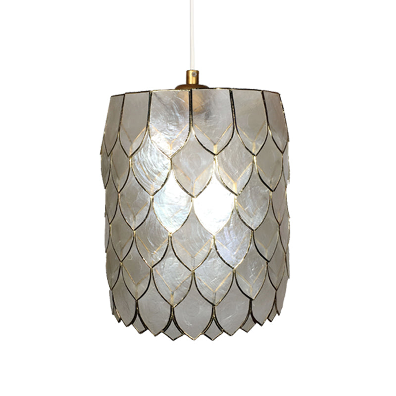 Silver Shell 1-Light Pendant Lamp With Modern Scale Design - Cylinder Hanging Light