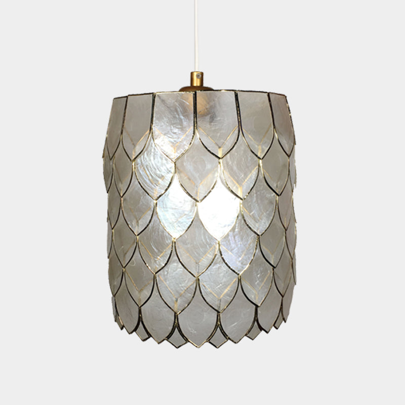 Modern 1-Light Silver Shell Pendant Lamp With Scale Design - Hanging Cylinder Lighting