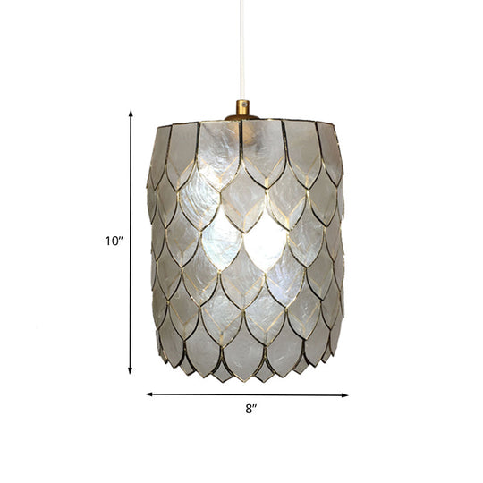 Modern 1-Light Silver Shell Pendant Lamp With Scale Design - Hanging Cylinder Lighting