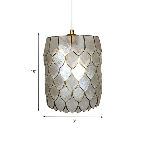 Silver Shell 1-Light Pendant Lamp With Modern Scale Design - Cylinder Hanging Light