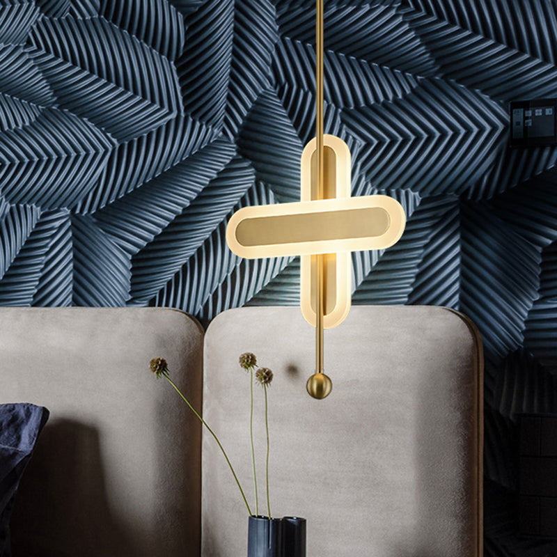Modern Gold Led Pendant Lamp For Bedroom Ceiling: Crossing Acrylic Fixture