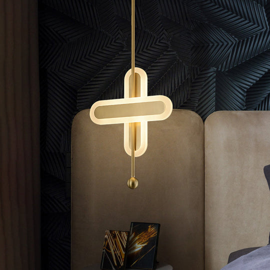 Modern Gold Led Pendant Lamp For Bedroom Ceiling: Crossing Acrylic Fixture