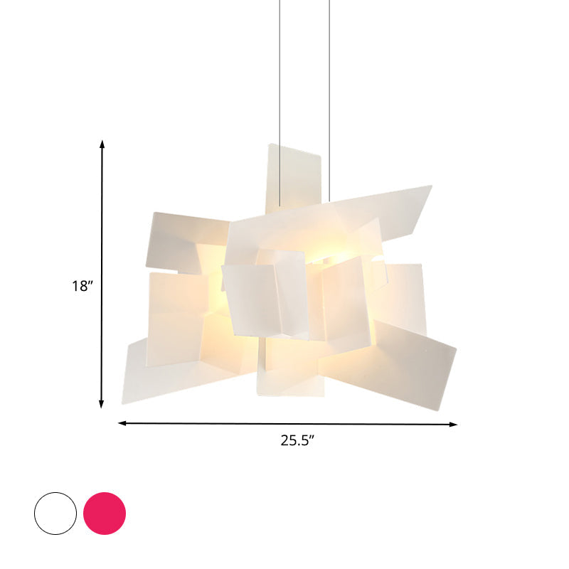 Contemporary Led Acrylic Suspension Light - White/Red Irregular Pendant For Dining Table