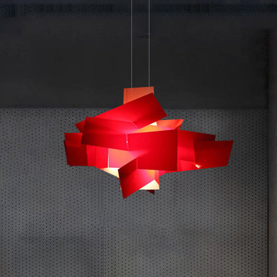 Contemporary Led Acrylic Suspension Light - White/Red Irregular Pendant For Dining Table