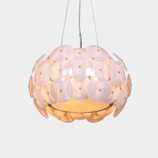 Modern White Pendant Chandelier With 4-Headed Bedroom Hanging Light And Acrylic Drum Shade