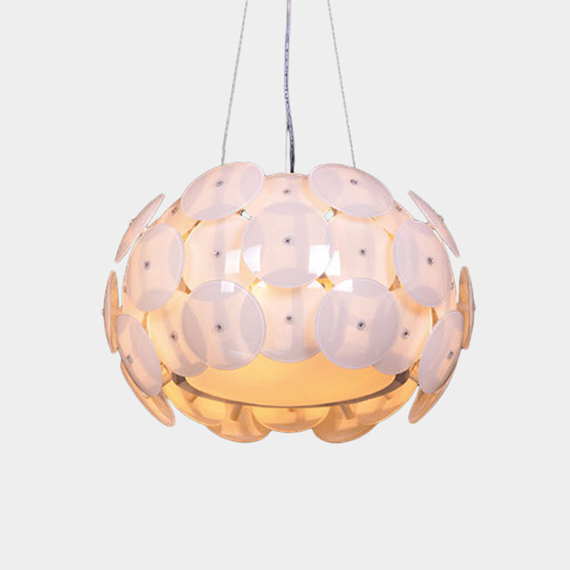 Modern White Pendant Chandelier With Drum Acrylic Shade - 4-Head Bedroom Hanging Light