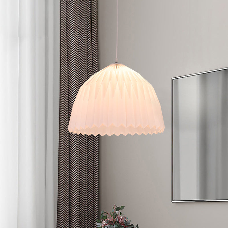 Contemporary 1 Bulb Hanging Ceiling Lamp In White With Acrylic Dome Shade For Dining Room