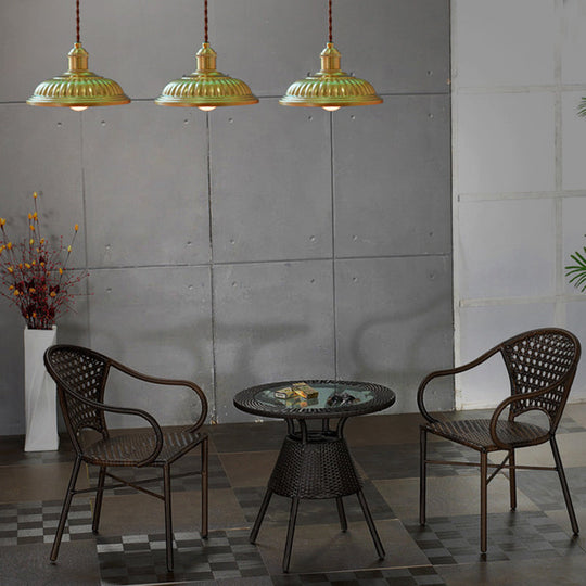 Vintage Style Brass Hanging Lamp With Ridged Bowl Shade - 1 Head Pendant Lighting For Dining Tables