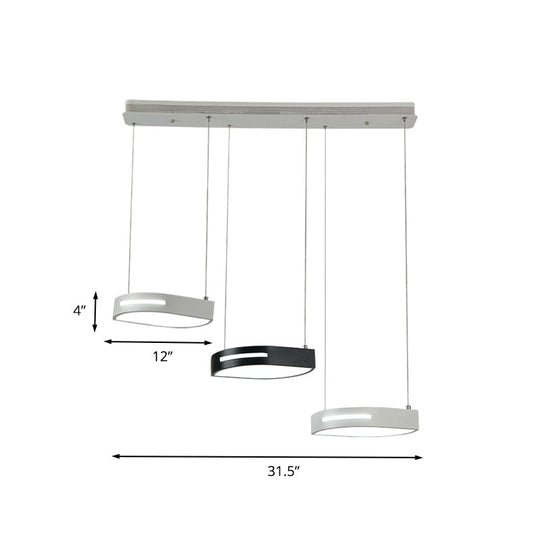 Modern Metal Leaf Pendant Light With 3 Led Heads For Dining Room Suspension Lamp - Black And White