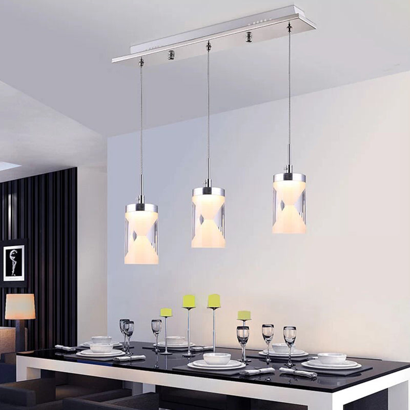 Modern Acrylic Hourglass Led Pendant Lamp - Chrome Cluster With 3 Bulbs Warm/White Light