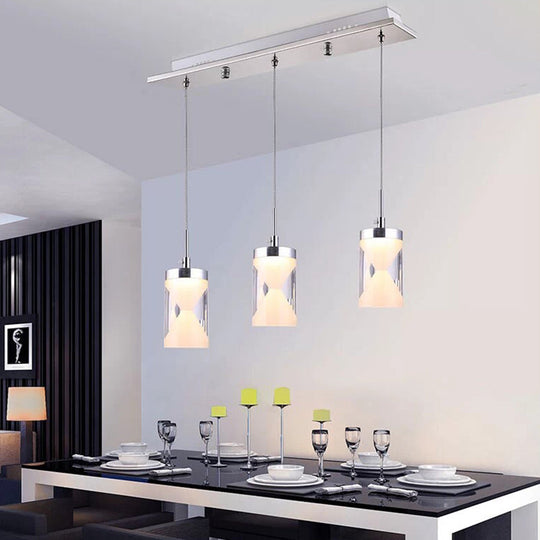 Modern Acrylic Hourglass Led Pendant Lamp - Chrome Cluster With 3 Bulbs Warm/White Light