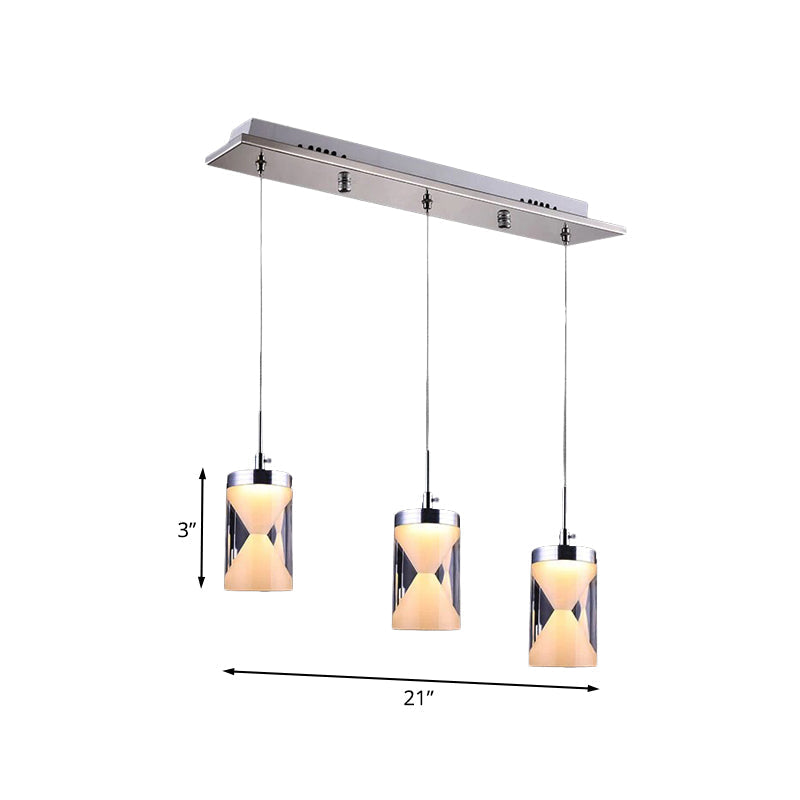 Modern Acrylic Hourglass Led Pendant Lamp - Chrome Cluster With 3 Bulbs Warm/White Light