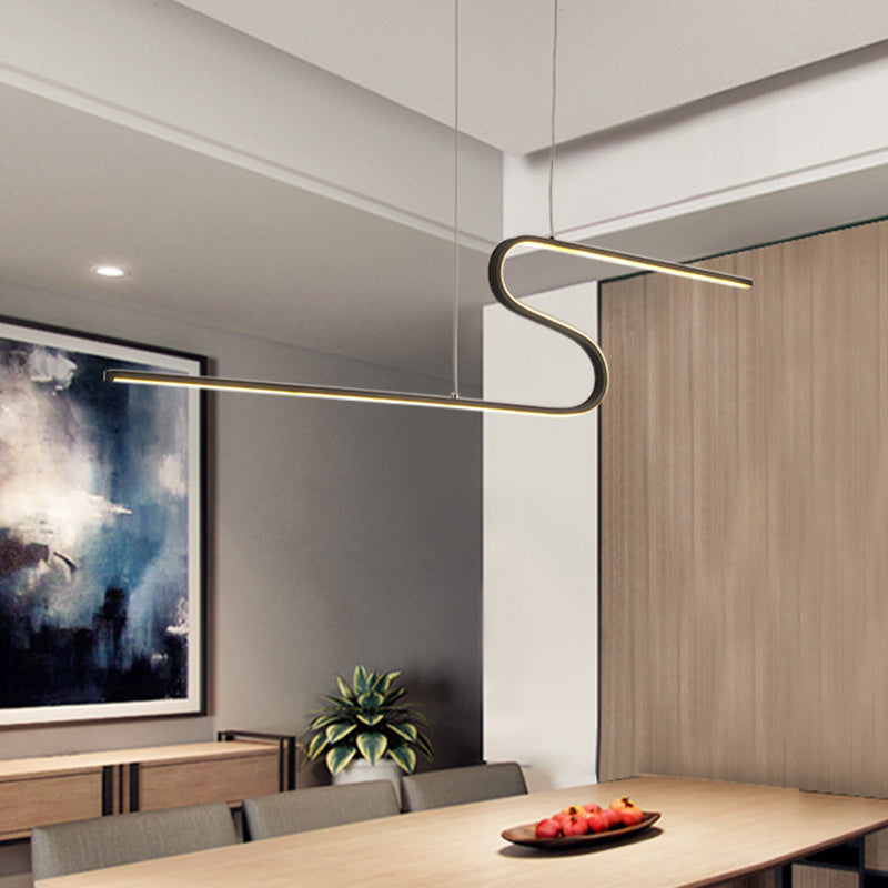 Modern Curved Dining Room Pendant Light - Acrylic Led Chandelier In Black With Adjustable Lighting