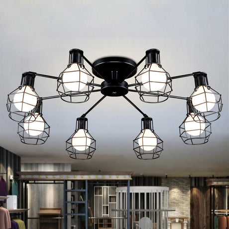 Vintage Wire Framed Metal Ceiling Lights With Adjustable Heads For Bedroom - Available In 3/5/8 And