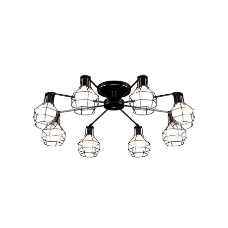 Vintage Wire Framed Metal Ceiling Lights With Adjustable Heads For Bedroom - Available In 3/5/8 And