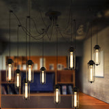 Vintage Swag Pendant Light: Adjustable 10-Head Metal Hanging Lamp With Cage Shade - Black Dining