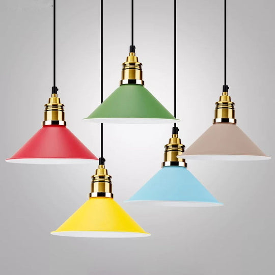 Contemporary Metal Pendant Light With Adjustable Cord - Yellow/Blue/Green Tapered Shade Ideal For