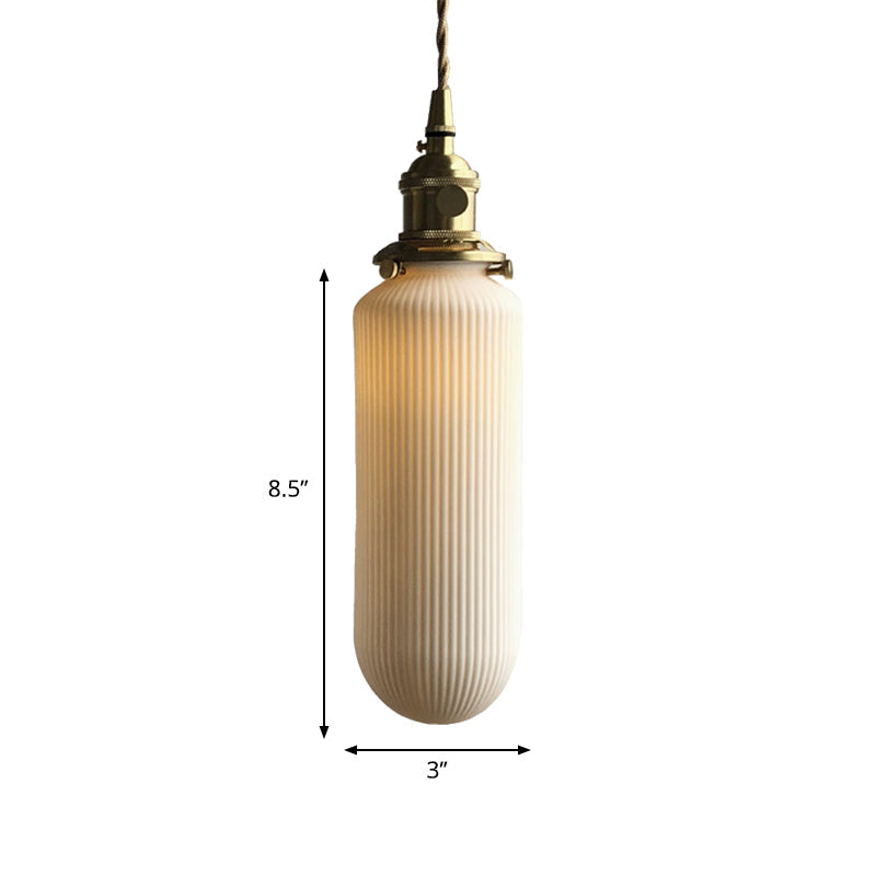 Ivory Ribbed Glass Pendant Lamp - Modern Dining Room Hanging Light