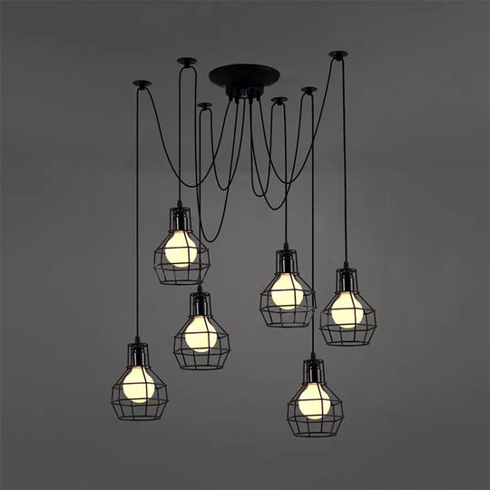 Industrial Style Spider Pendant Hanging Light - 6 Bulbs Black/Gold Iron Dining Room Ceiling Lamp