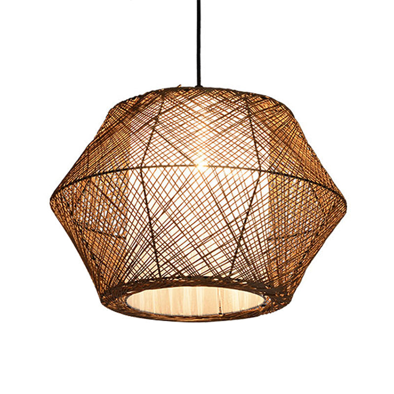 Handmade Geometric Rattan Pendant Light - Asian Style 1 Beige