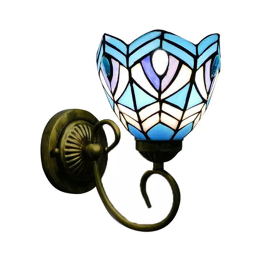 Tiffany Style Stained Glass Mini Wall Sconce For Bedroom With Single Light