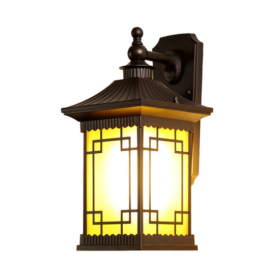 Farmhouse Black Metallic Wall Sconce With Squared Pavilion Design And 1 Bulb