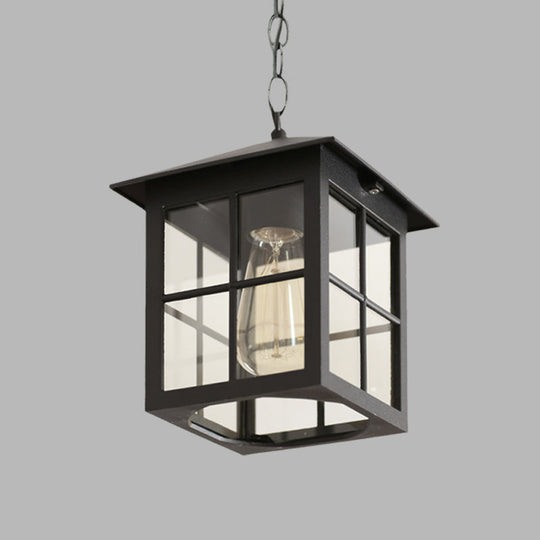 Clear Glass Farmhouse Hanging Pendant Light With 1 Bulb Cuboid Design (Black/Bronze)