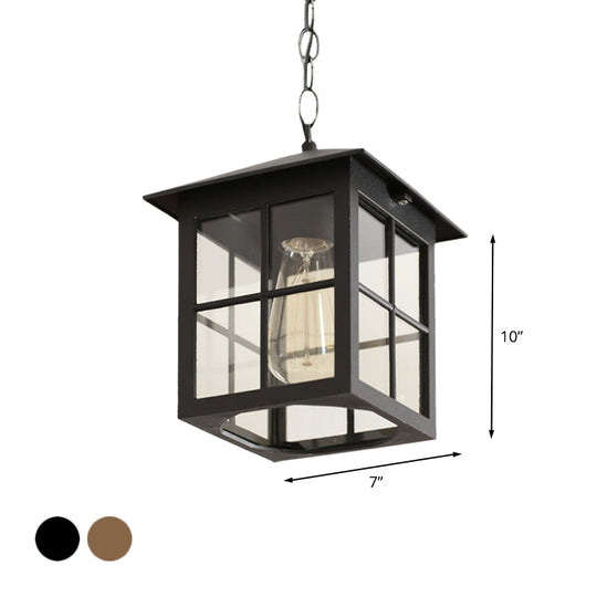 Clear Glass Farmhouse Hanging Pendant Light With 1 Bulb Cuboid Design (Black/Bronze)