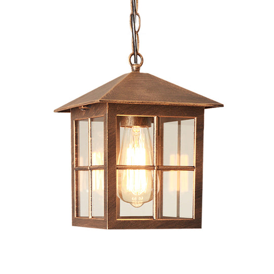 Clear Glass Farmhouse Hanging Pendant Light With 1 Bulb Cuboid Design (Black/Bronze)