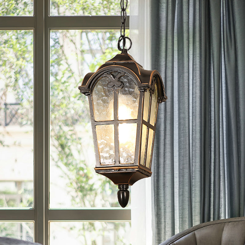 Rustic Black 1-Head Pendant Light With Water Glass Lantern For Ceiling Suspension - Perfect