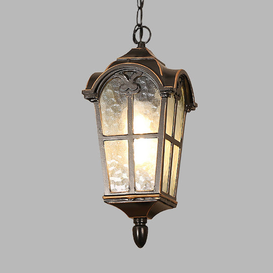 Rustic Black 1-Head Pendant Light With Water Glass Lantern For Ceiling Suspension - Perfect