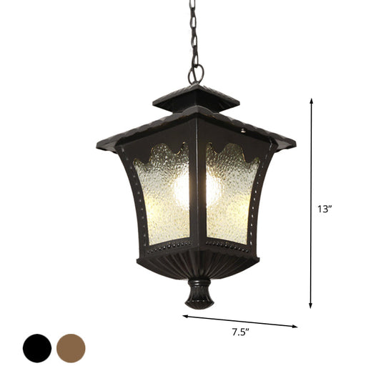 Rustic Aluminum Black/Bronze Pendant Light With Tetragonal Lotus Design And Water Glass Shade