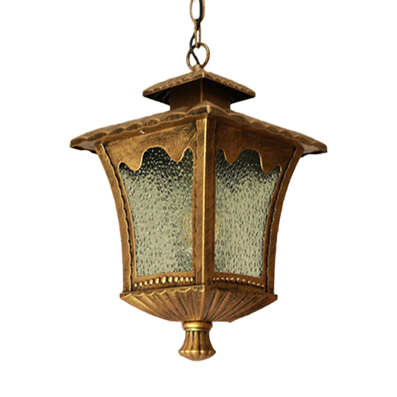 Rustic Aluminum Black/Bronze Pendant Light With Tetragonal Lotus Design And Water Glass Shade