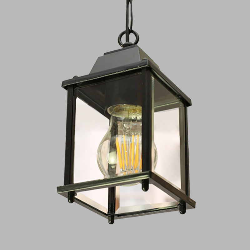 Balcony Pendant Light: Open Bottom Lodges With Clear Glass 1 Bulb Black Finish Ceiling Lamp