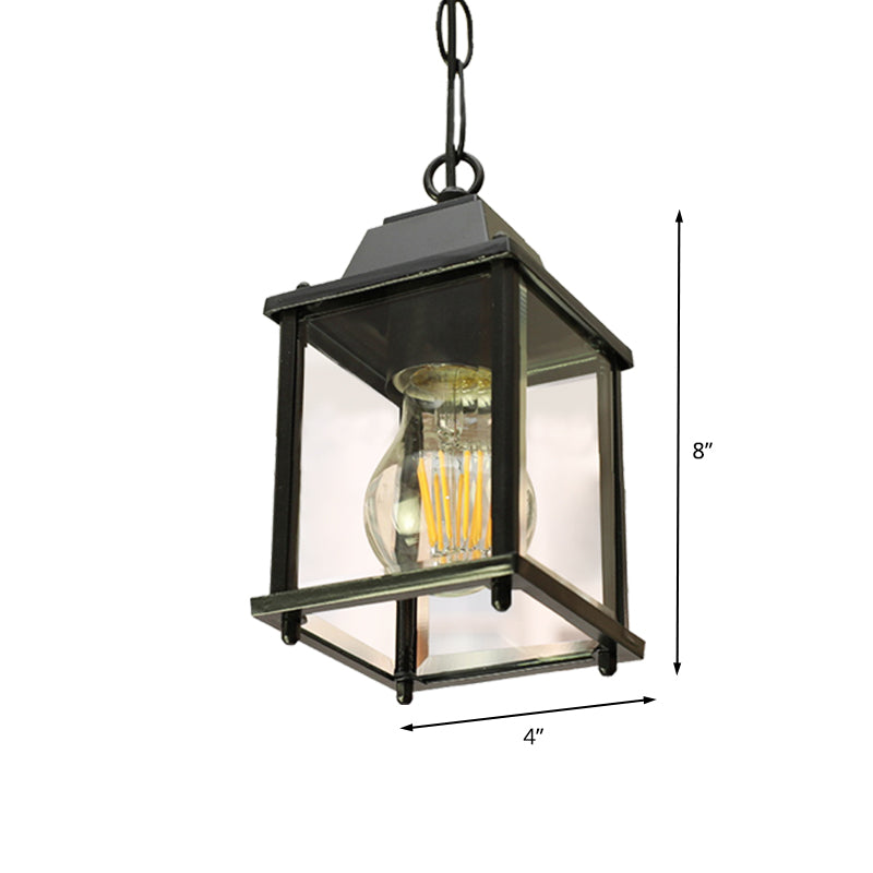 Balcony Pendant Light: Open Bottom Lodges With Clear Glass 1 Bulb Black Finish Ceiling Lamp