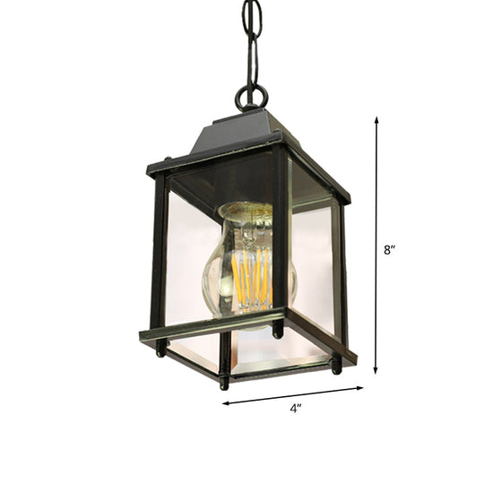 Balcony Pendant Light: Open Bottom Lodges With Clear Glass 1 Bulb Black Finish Ceiling Lamp