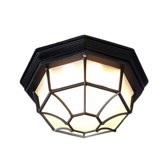 Opal Glass Octagonal Bedroom Flushmount Lodge With 1-Head Modern White/Black Finish Flush Mount Lamp