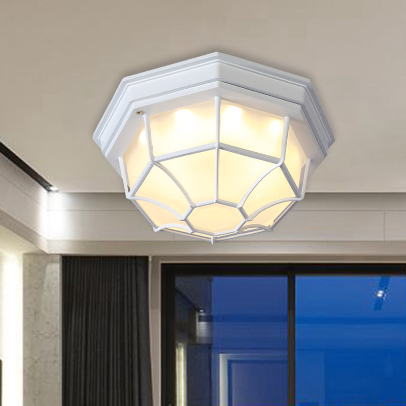 Opal Glass Octagonal Bedroom Flushmount Lodge With 1-Head Modern White/Black Finish – Flush Mount