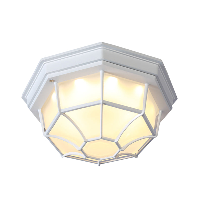 Opal Glass Octagonal Bedroom Flushmount Lodge With 1-Head Modern White/Black Finish – Flush Mount