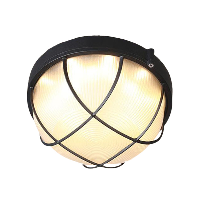 Farmhouse Flush Ceiling Lamp: 1-Light Dome Fixture Frosted Glass White/Black Bedroom Lighting